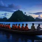팔라우 원주민 문화 - **Traditional Palauan Navigators Reading the Stars**
A group of Palauan men, dressed in traditio...