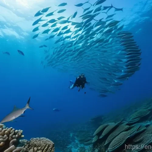 팔라우에서 가장 유명한 다이빙 센터 - **Prompt 1: Blue Corner Spectacle in Palau**
    "An underwater photograph capturing the intense act...