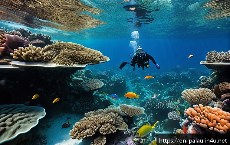 팔라우 해양 생태 보호 - A vibrant underwater scene showcasing a flourishing coral reef within a no-take marine zone in Palau...